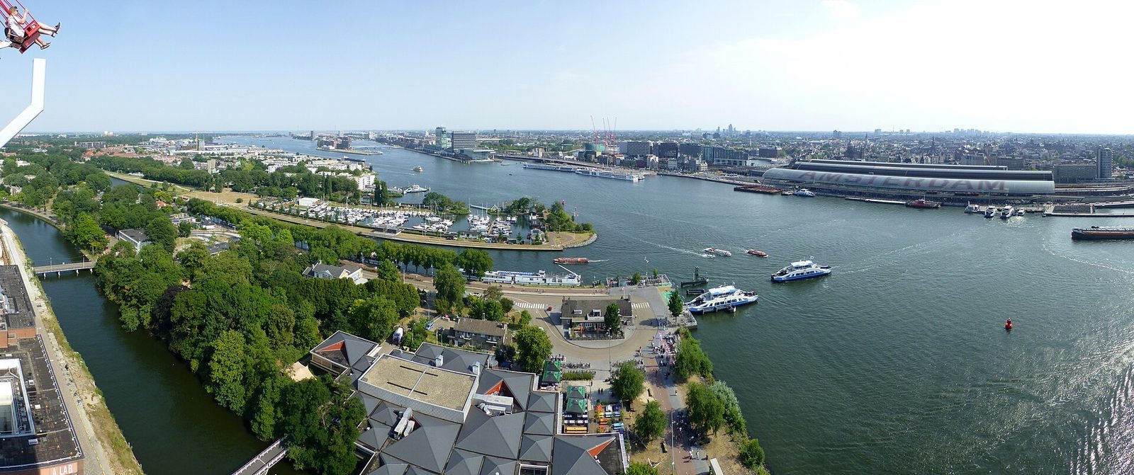 Panoramic view from A'DAM LOOKOUT, Amsterdam; not a photo of any particular rooftop bar.